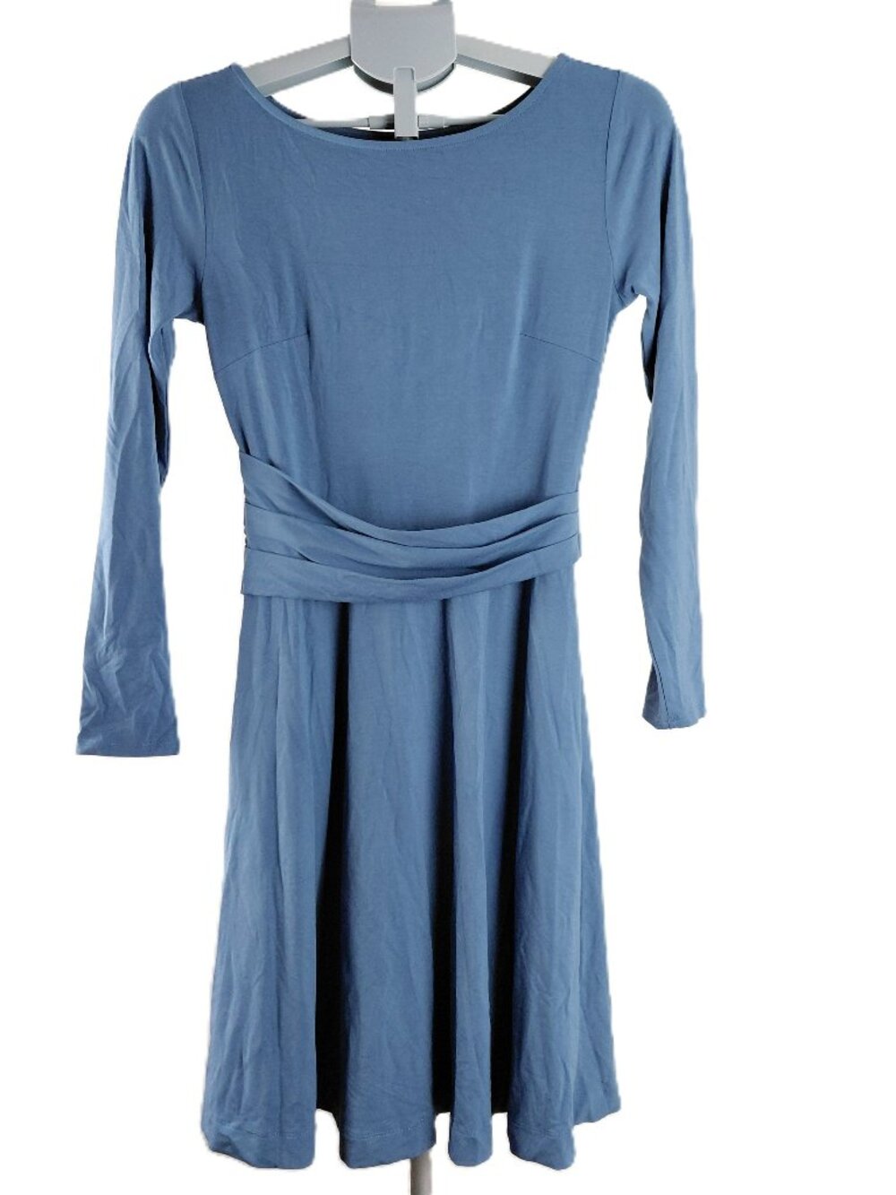 Betabrand Long Sleeve Fit and Flare Dress Women's Small Blue Ponte Knit Pockets